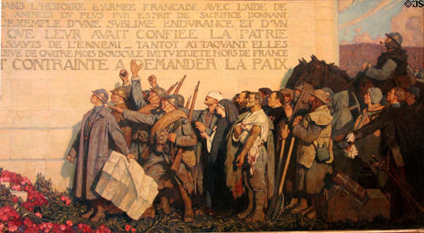 Detail of Last Communiqué ending war Nov. 11, 1918 painting (1920) by George Leroux at Petit Palace Museum. Paris, France.