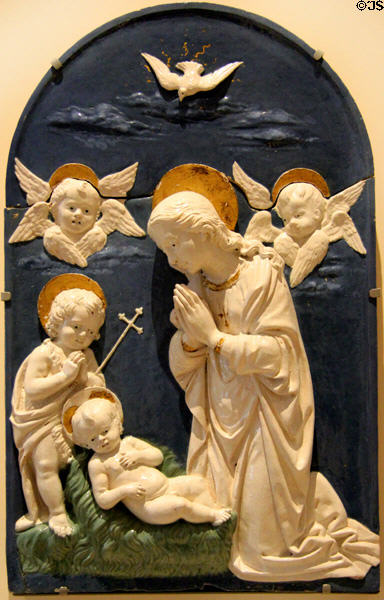 Terra cotta relief of Madonna & Child (after 1520) by workshop of Della Robbia of Italy at Petit Palace Museum. Paris, France.