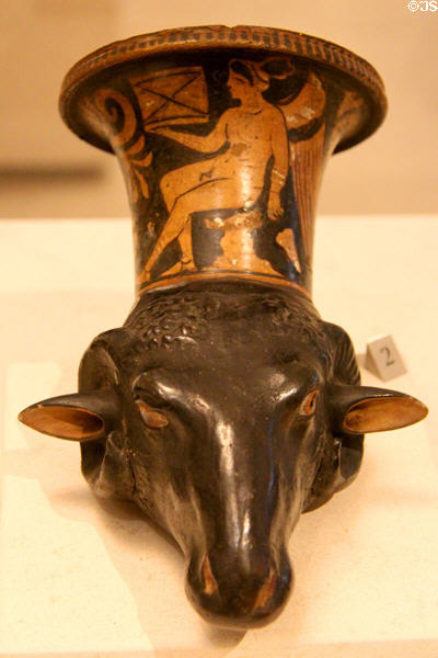 Rhyton in form of head of ram (c350-340 BCE) from Taranto at Petit Palace Museum. Paris, France.