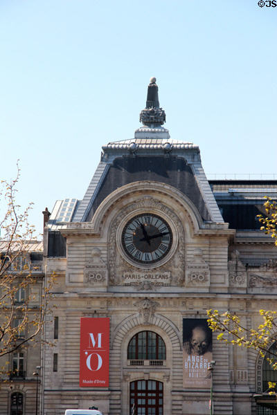 Paris-Orlean railway symbols on clock tower of former Gare d'Orsay, now Musée d'Orsay. Paris, France.