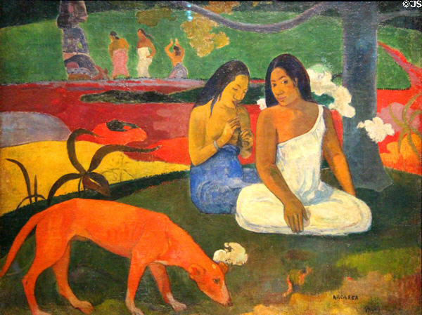 Arearea (aka Joyeusetés) painting (1892) by Paul Gauguin at Musée d'Orsay. Paris, France.