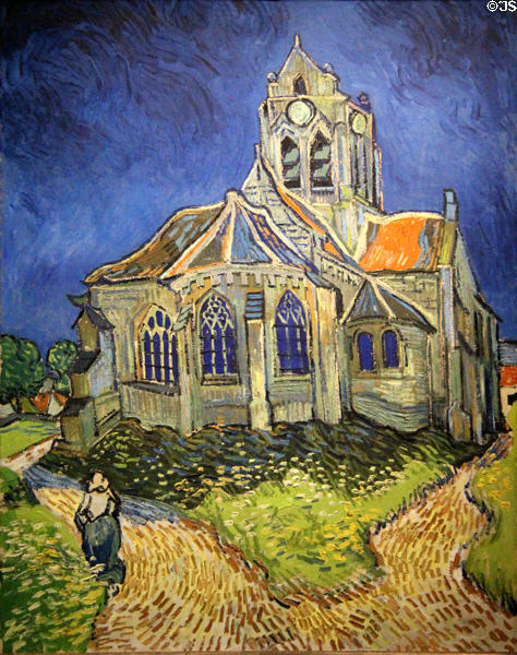 Church of Auvers-sur-Oise painting (1890) by Vincent van Gogh at Musée d'Orsay. Paris, France.