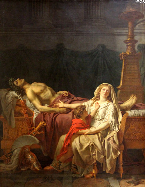 Andromache Mourning Hector painting (1783) by Jacques-Louis David at Louvre Museum. Paris, France.