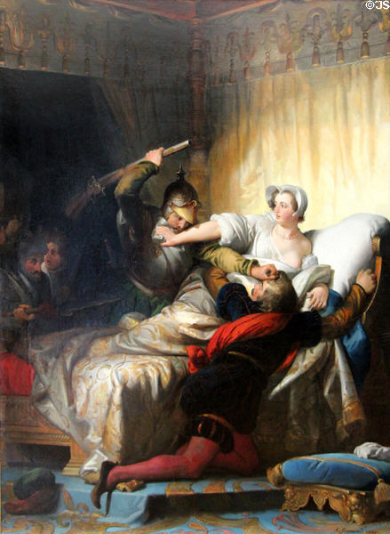 Massacre of St Bartholomew painting (1836) by Alexandre-Évariste Fragonard at Louvre Museum. Paris, France.