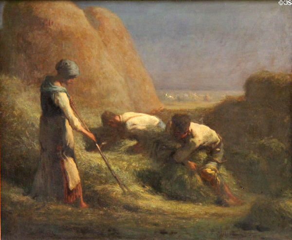 Haystacks painting (1850) by Jean-François Millet at Louvre Museum. Paris, France.