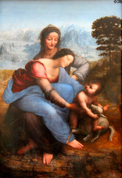 St Anne with Virgin & Child painting (1503-19) by Leonardo da Vinci at Louvre Museum. Paris, France.