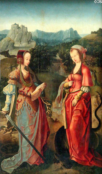 St Catherine & St Margaret painting (first half 16thC) from Antwerp at Louvre Museum. Paris, France.