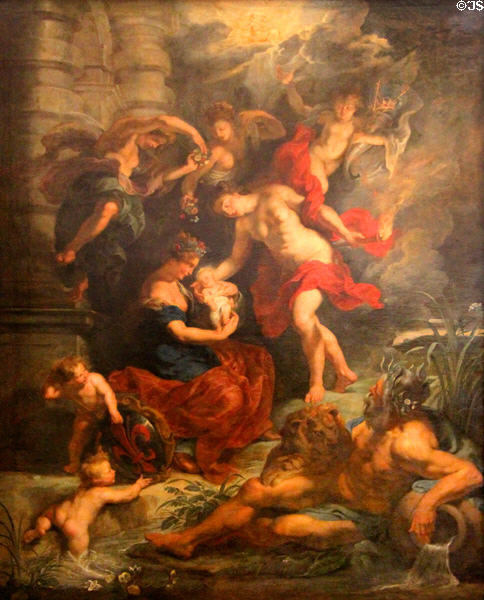 2. Birth of the Princess, in Florence April 26, 1573, from Marie de' Medici Cycle (1622-5) by Peter Paul Rubens at Louvre Museum. Paris, France.
