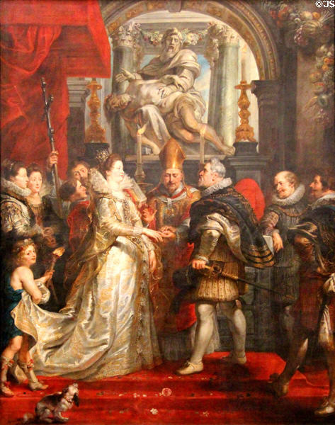 5. Wedding by Proxy of Marie de' Medici to King Henry IV from Marie de' Medici Cycle (1622-5) by Peter Paul Rubens at Louvre Museum. Paris, France.