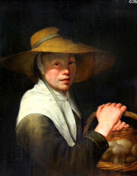 Young Girl with Basket of Eggs painting (first half 17thC) by Jacob Gerritsz Cuyp at Louvre Museum. Paris, France.