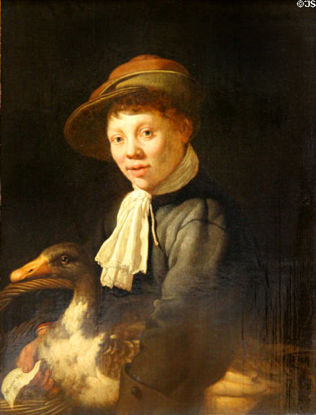 Young Boy with Goose painting (first half 17thC) by Jacob Gerritsz Cuyp at Louvre Museum. Paris, France.