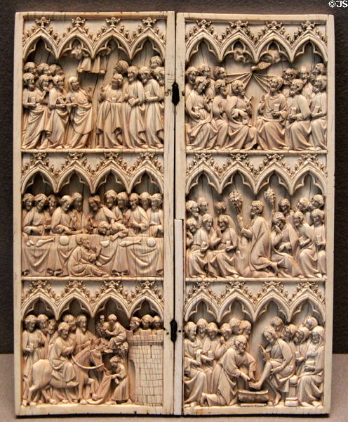 Ivory diptych with scenes from Passion, Ascension & Pentecost (2nd quarter 14th C) at Louvre Museum. Paris, France.