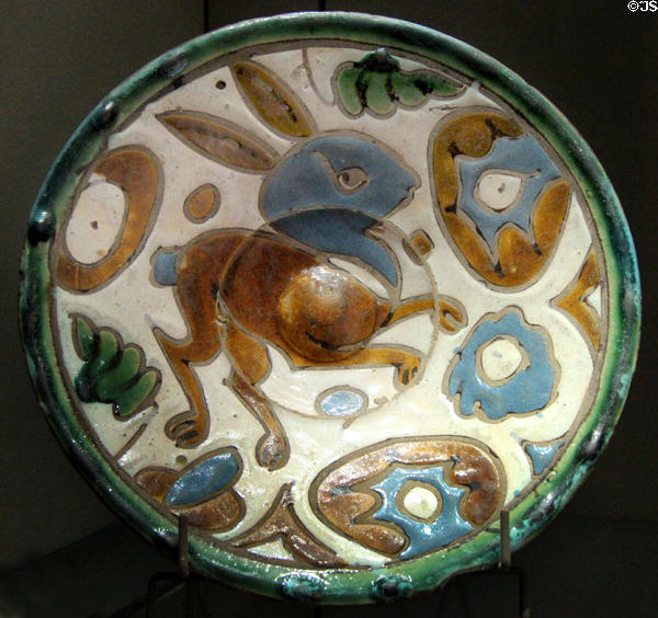 Faience plate with rabbit design (16thC) from Andalusia, Spain at Louvre Museum. Paris, France.