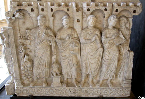 Rear panel of Sarcophagus remission of the law (late 4thC) from St Peter's, Vatican at Louvre Museum. Paris, France.