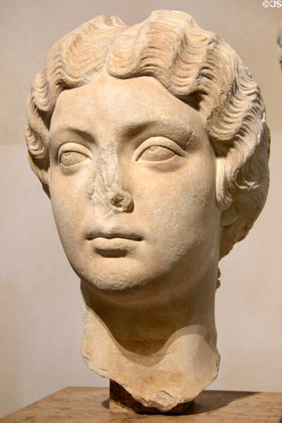 Faustina wife of Marcus Aurelius portrait head (c161-2 CE) from Algeria at Louvre Museum. Paris, France.