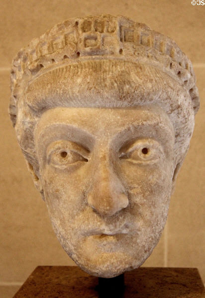Roman Eastern Emperor Theodosius II (ruled 408-450 CE) portrait head at Louvre Museum. Paris, France.