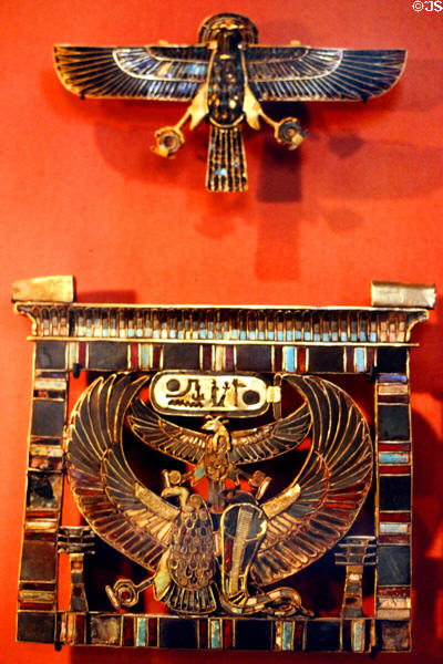 Egyptian inlaid amulet & pectoral from time of Ramses III (1254 BCE) at Louvre Museum. Paris, France.
