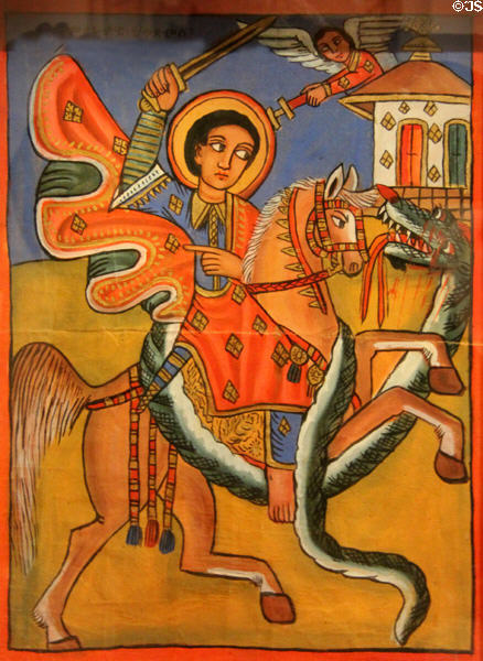 St Theodore the Oriental slaying a demon serpent (20thC) from Ethiopia at Louvre Museum. Paris, France.