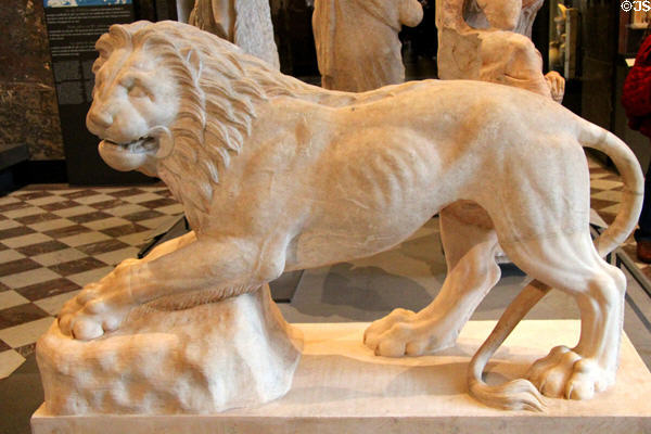 Funerary marble lion (c350 BCE) from Athens at Louvre Museum. Paris, France.
