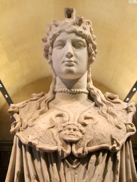Detail of Marble Athena Parthenos aka "Minerva with Collar" (1st or 2ndC CE) at Louvre Museum. Paris, France.