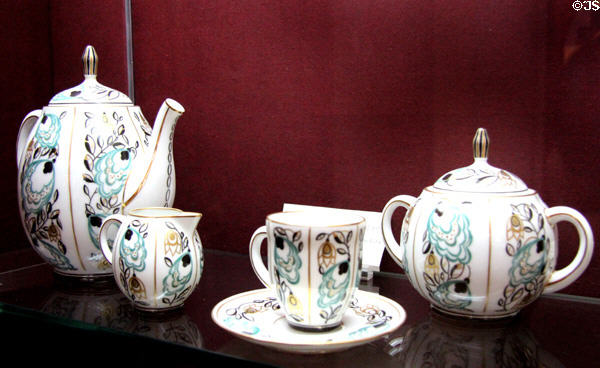 Sèvres porcelain coffee & tea service (1922-5) by G.L. Claude; Walter; & Mme Balik at Sèvres National Ceramic Museum. Paris, France.