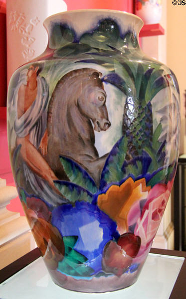 Sèvres porcelain Clermont C vase with horse (1927) by Jean Beaumont at Sèvres National Ceramic Museum. Paris, France.