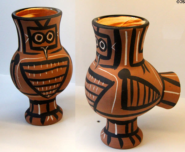 Ceramic vases painted as owls (1958) by Pablo Picasso for Atelier Madoura at Sèvres National Ceramic Museum. Paris, France.