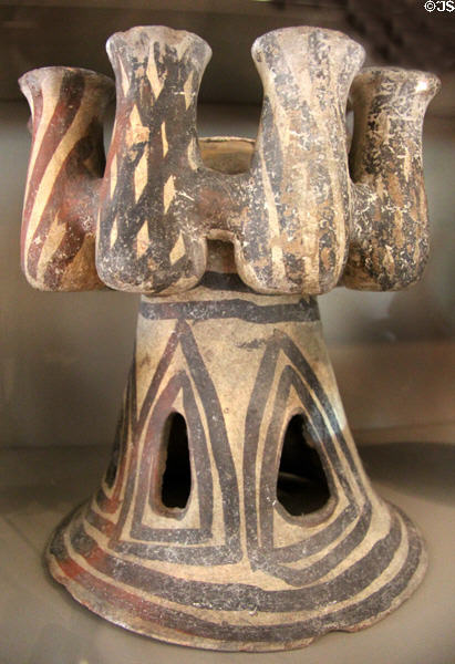 Cycladian terracotta kernos (c2300-2000 BCE) decorated with geometric patterns at Sèvres National Ceramic Museum. Paris, France.