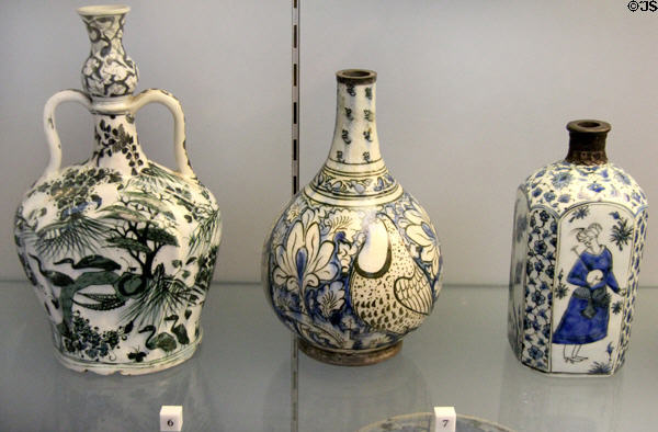 Iranian ceramic bottles (1600-50; 18thC; & 17thC) bottles at Sèvres National Ceramic Museum. Paris, France.