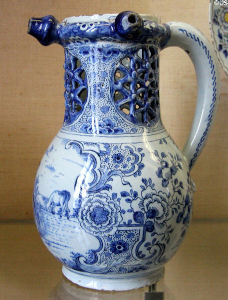 Ceramic puzzle jug (1760-70) Delft, Netherlands at Sèvres National Ceramic Museum. Paris, France.