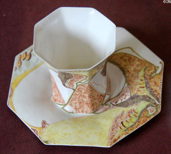 Art Nouveau porcelain cup & saucer (c1900) by Rozenburg Ceramics of Netherlands at Sèvres National Ceramic Museum. Paris, France.