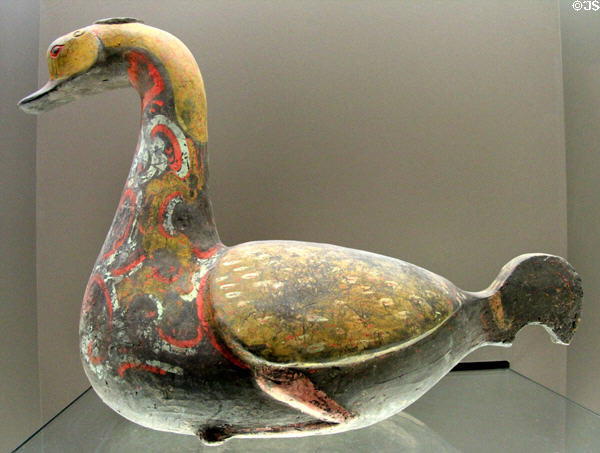 Chinese Han Western Dynasty terra cotta goose-shaped jug (206 BCE - 9 CE) at Cernuschi Museum. Paris, France.