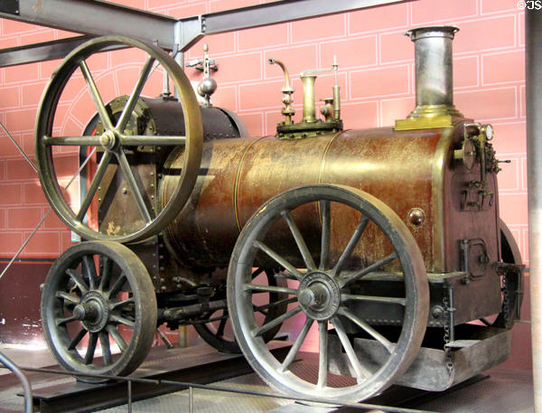 Tuxford locomobile steam engine for farm automation (1852) at Arts et Metiers Museum. Paris, France.