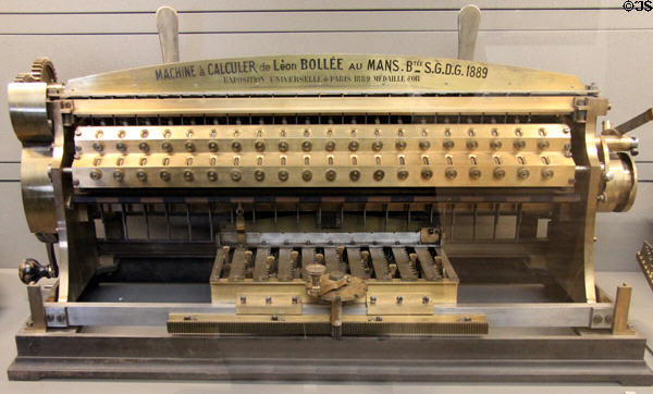 Arithmetical machine with direct multiplication (1889) by Léon Bollée (shown Paris Expo 1889) at Arts et Metiers Museum. Paris, France.