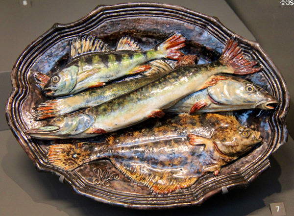 Earthenware plate with sculpted Loire fish (1842) by Charles Jean Avisseau at Arts et Metiers Museum. Paris, France.