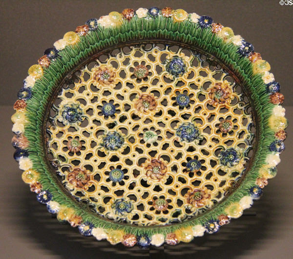 Bowl with flower decoration, Palissy imitation of Corplet (1882) at Arts et Metiers Museum. Paris, France.