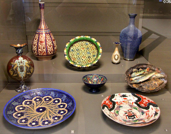 Mostly French-made earthenware (1840s-90s) at Arts et Metiers Museum. Paris, France.