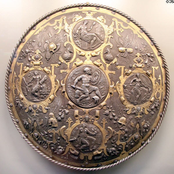 Electroplated neoclassical shield (c1850) by Boquillon at Arts et Metiers Museum. Paris, France.