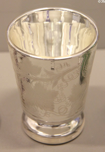 Silvered glass engraved tumbler (1851) by Silvered Glass Co. (shown London Expo 1851) at Arts et Metiers Museum. Paris, France.