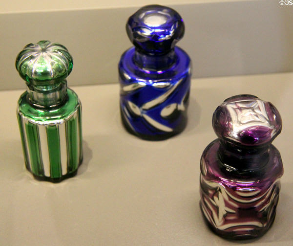 Silvered glass smelling salts bottles (1851) by Silvered Glass Co. (shown London Expo 1851) at Arts et Metiers Museum. Paris, France.