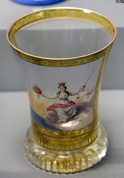 Bohemian painted glass tumbler (c1840) by Lizé et Clech at Arts et Metiers Museum. Paris, France.