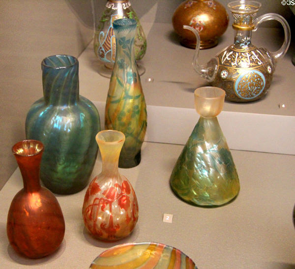 Art Nouveau vases (c1900) by Pantin Crystal Works at Arts et Metiers Museum. Paris, France.