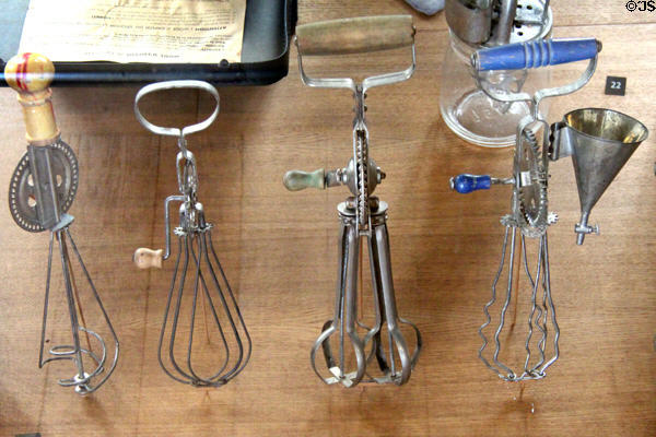 Collection of hand kitchen mixers at Arts et Metiers Museum. Paris, France.