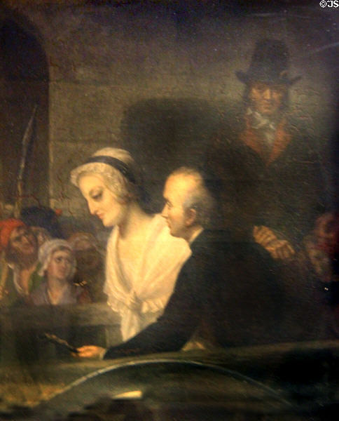Marie-Antoinette being driven to her Place of Execution accompanied by Abbot Girard painting by Henri Joseph Fradel (aka Fradelle) at Conciergerie. Paris, France.