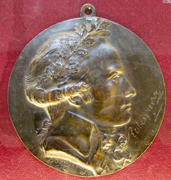 "Robespierre" bronze profile medallion by Pierre Jean David d'Angers at Conciergerie. Paris, France.
