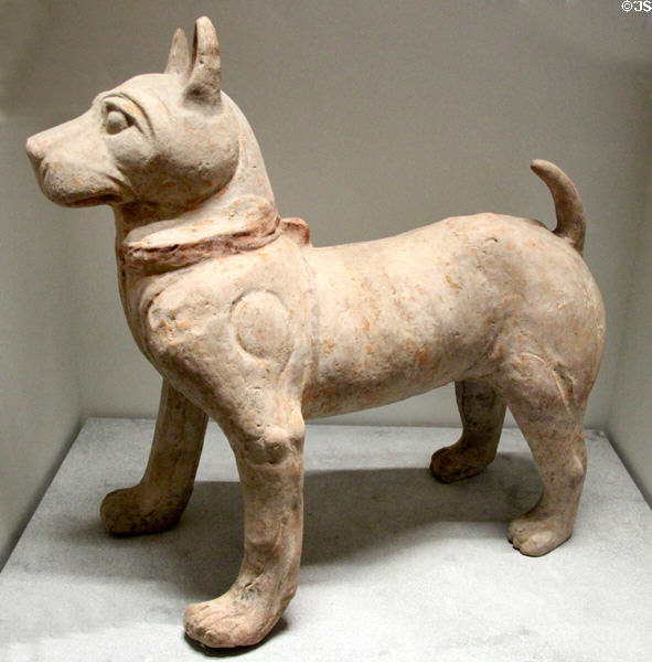 Chinese terra cotta dog (1st-3rdC CE - Han dynasty) from Sichuan at Guimet Museum. Paris, France.