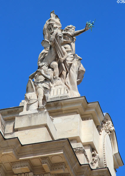 Beaux Arts sculpture on facade of Grand Palais. Paris, France.