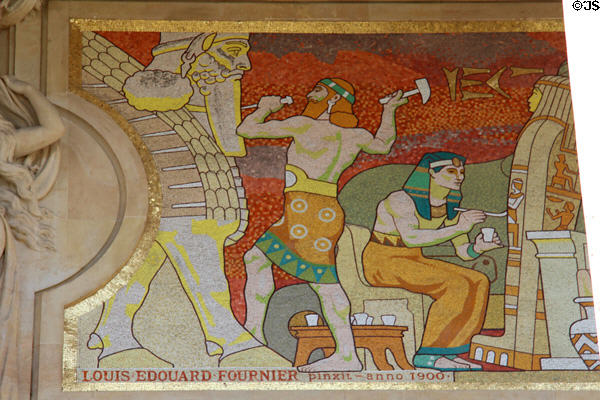 Mural of Assyrian & Egyptian ancient culture at Grand Palais. Paris, France.