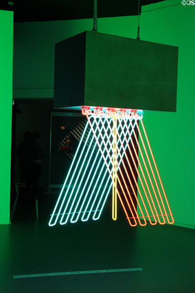 Hanging neon sculpture (1962) by Stephen Antonakos at Grand Palais. Paris, France.