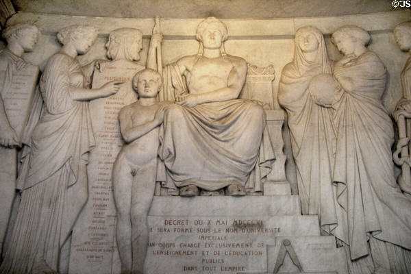 Universal education frieze of Napoleon milestones ringing his tomb at Les Invalides. Paris, France.